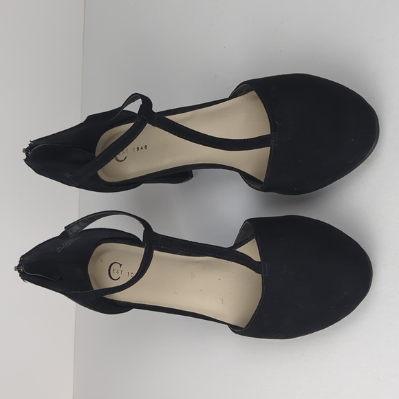 CATO Women's Black Suede T-Bar Round Toe Block Heels Size 9 - Picture 3 of 5